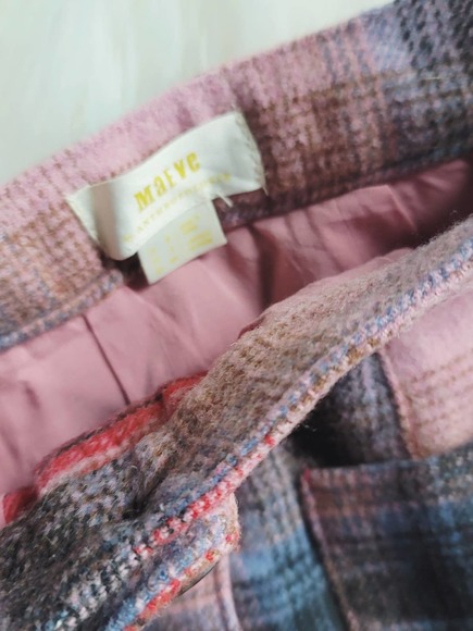 NEW Anthropologie Maeve Fringed Pink Blue Plaid Button Mini Skirt - 2 - Picture 8 of 9